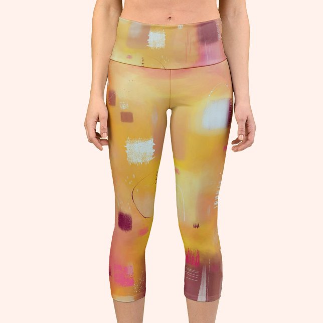 Modernes Abstrakt-Gelb Capri Leggings (Abstract painting yellow capri pants yoga leggings)