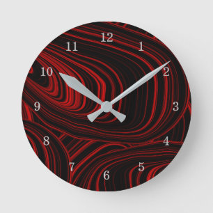 Modernes Abstrakt Geode-Muster in Red Black Runde Wanduhr
