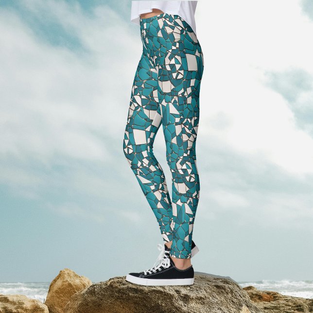 Modernes Abstrakt geometrisches Aquamarines Schmet Leggings (Von Creator hochgeladen)