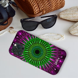 Modernes Abstrakt grünes Lila Fraktal Mandala Name Case-Mate iPhone Hülle