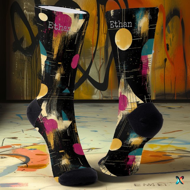 Modernes Abstrakt in Gelb, Aquamarin, Magenta Schw Socken (Von Creator hochgeladen)