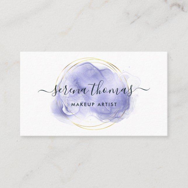 Modernes Abstrakt Signature Lavendel Gold Visitenkarte (Vorderseite)