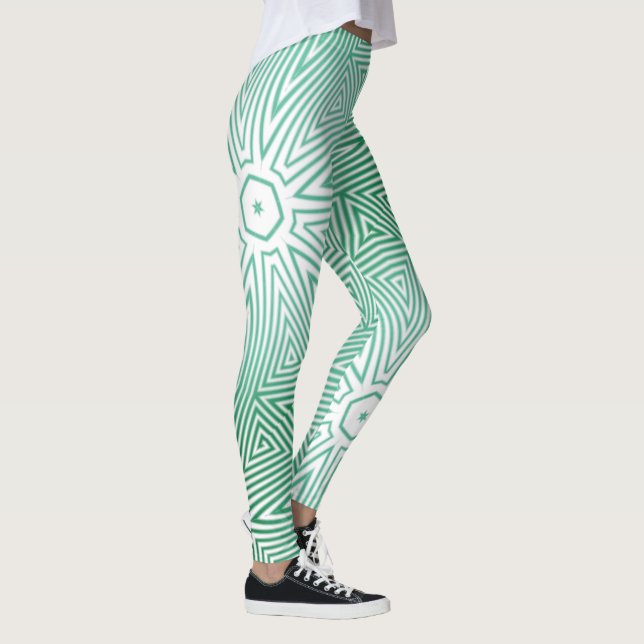 MODERNES abstrakt zeichnend-weißgrünes Mosaik Leggings (Rechts)