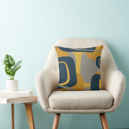 Modernes Abstraktes 2-Mustard Navy Grau Kissen