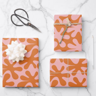 Modernes Abstraktes Amoeba-Muster Rosa Orange Geschenkpapier Set