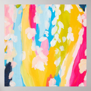 Modernes, Abstraktes, Aquamarin-gelb gestrichenes  Poster