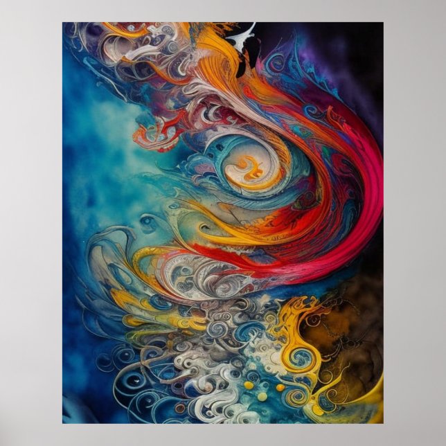 Modernes Abstraktes, Aquamarines Rot-Blau Schöne Poster (Vorne)