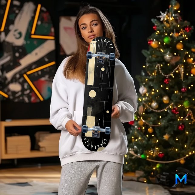 Modernes Abstraktes Black and Gold Skateboard (Von Creator hochgeladen)