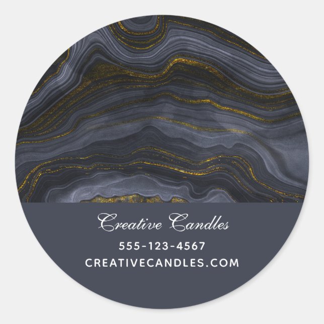 Modernes Abstraktes Black & Gold Agate Unternehmen Runder Aufkleber (Vorderseite)