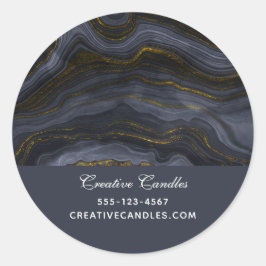 Modernes Abstraktes Black & Gold Agate Unternehmen Runder Aufkleber