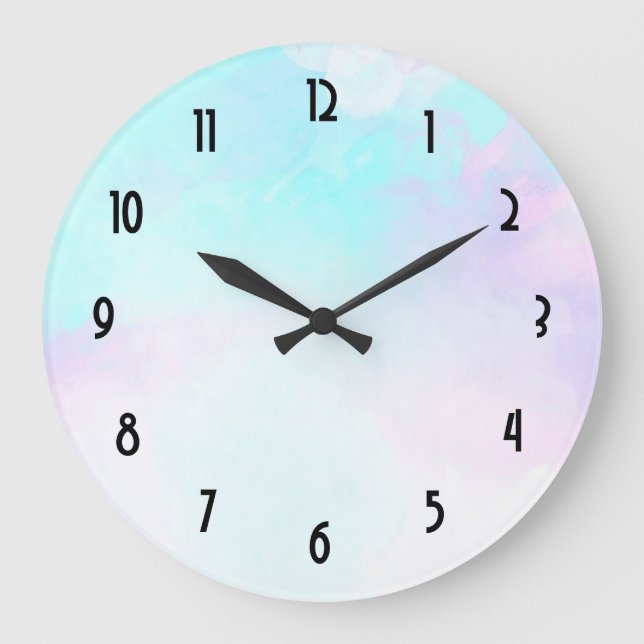 Modernes Abstraktes Blau und Lila Wasserfarbe Große Wanduhr (Vorderseite)