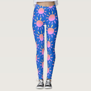 Modernes, Abstraktes Blau und Rosa Sonnenzeitbild Leggings