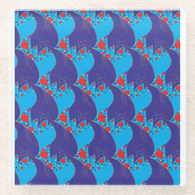 Modernes abstraktes BLAU- und Rotschleifmuster Glasuntersetzer (Vorderseite)