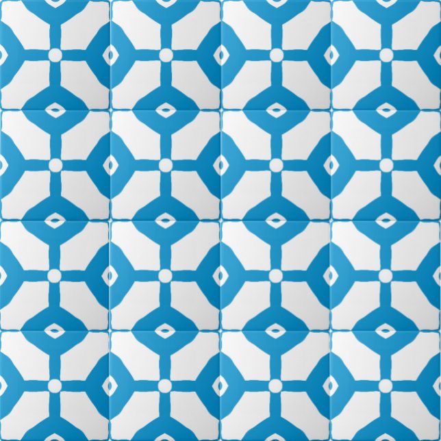 Modernes Abstraktes Blautönmuster Fliese (Blue White Dots Blocks Lines Tile Pattern)