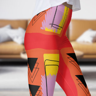 Modernes Abstraktes Blockmuster in Rot Leggings