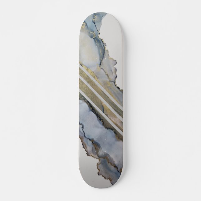 Modernes Abstraktes Blue Ink Design Skateboard (Vorne)