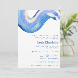 Modernes Abstraktes Blue Watercolor Bat Bar Mitzva Einladung