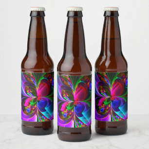 Modernes Abstraktes Blumenmuster Red Blue #12 Bierflaschenetikett