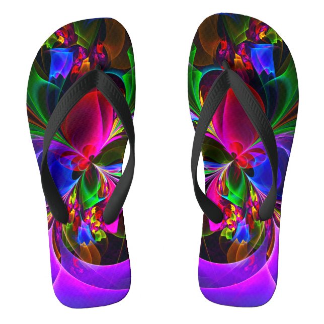 Modernes Abstraktes Blumenmuster Red Blue #12 Flip Flops (Fußbett)