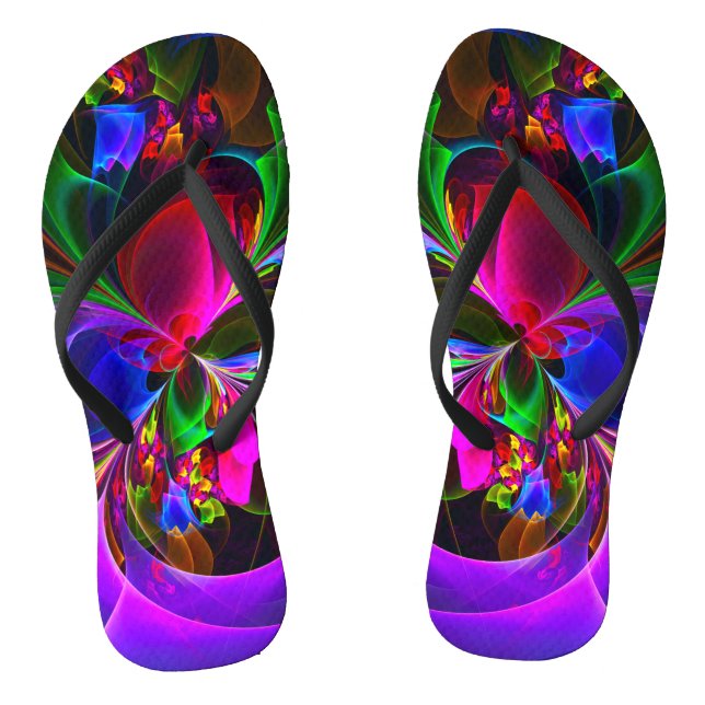 Modernes Abstraktes Blumenmuster Red Blue #12 Flip Flops (Fußbett)