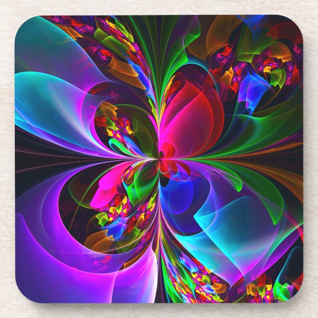 Modernes Abstraktes Blumenmuster Red Blue #12 Getränkeuntersetzer (Vorderseite)