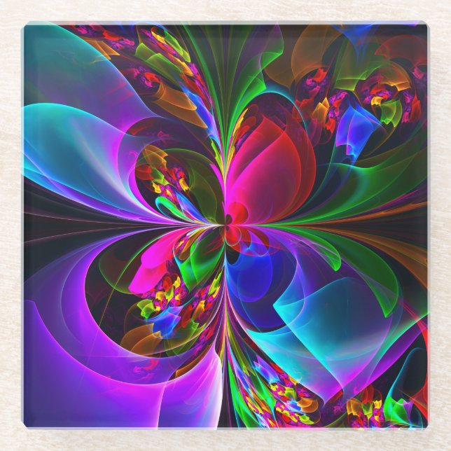 Modernes Abstraktes Blumenmuster Red Blue #12 Glasuntersetzer (Vorderseite)