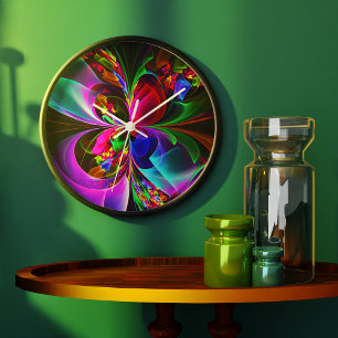 Modernes Abstraktes Blumenmuster Red Blue #12 Große Wanduhr