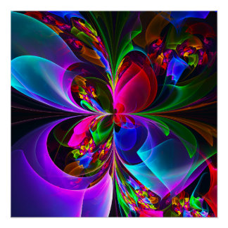 Modernes Abstraktes Blumenmuster Red Blue #12 Poster