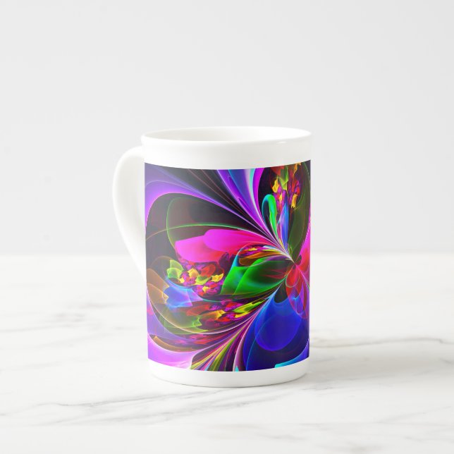 Modernes Abstraktes Blumenmuster Red Blue #12 Prozellantasse (Vorderseite Links)