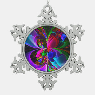 Modernes Abstraktes Blumenmuster Red Blue #12 Schneeflocken Zinn-Ornament