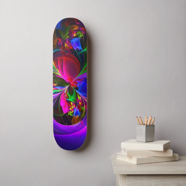 Modernes Abstraktes Blumenmuster Red Blue #12 Skateboard (Wandkunst)