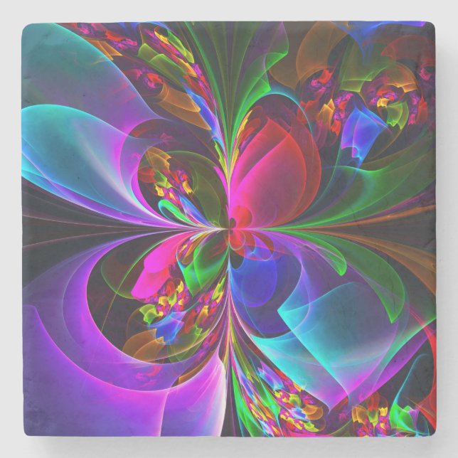 Modernes Abstraktes Blumenmuster Red Blue #12 Steinuntersetzer (Vorderseite)