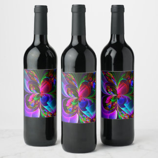 Modernes Abstraktes Blumenmuster Red Blue #12 Weinetikett