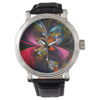 Modernes Abstraktes Blumenmuster Red Blue #13 Armbanduhr