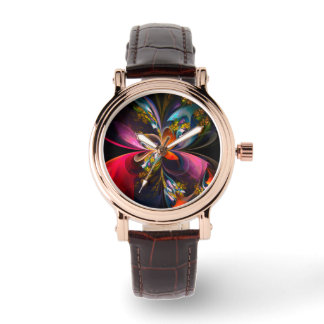Modernes Abstraktes Blumenmuster Red Blue #13 Armbanduhr