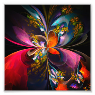 Modernes Abstraktes Blumenmuster Red Blue #13 Fotodruck