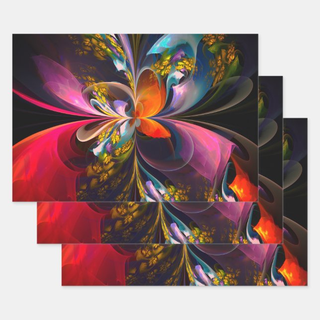 Modernes Abstraktes Blumenmuster Red Blue #13 Geschenkpapier Set (Set)