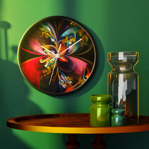 Modernes Abstraktes Blumenmuster Red Blue #13 Große Wanduhr