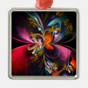 Modernes Abstraktes Blumenmuster Red Blue #13 Ornament Aus Metall