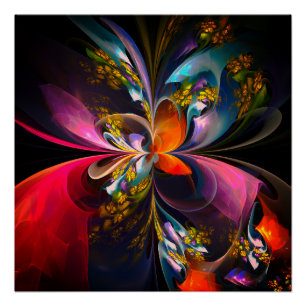 Modernes Abstraktes Blumenmuster Red Blue #13 Poster