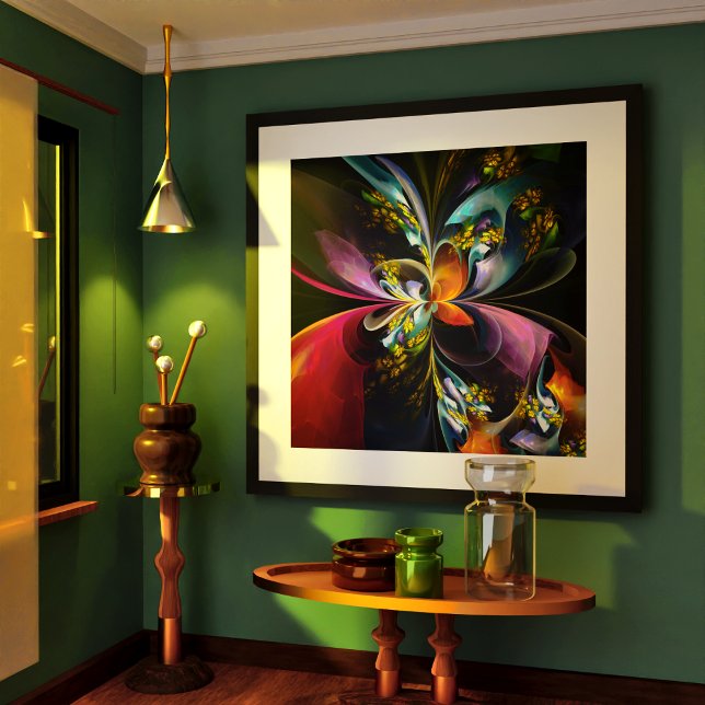 Modernes Abstraktes Blumenmuster Red Blue #13 Poster (Modern Floral Abstract Art Red Blue Pattern #13 Poster)