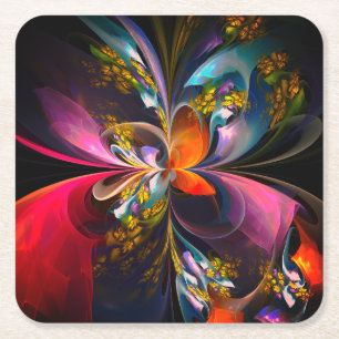 Modernes Abstraktes Blumenmuster Red Blue #13 Rechteckiger Pappuntersetzer