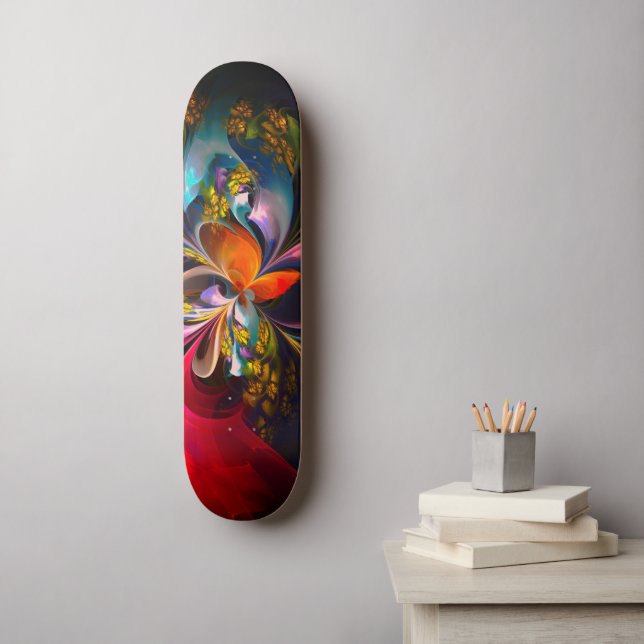 Modernes Abstraktes Blumenmuster Red Blue #13 Skateboard (Wandkunst)