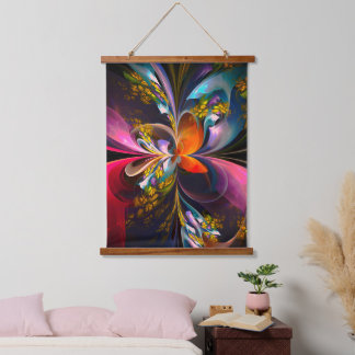 Modernes Abstraktes Blumenmuster Red Blue #13 Wandteppich Mit Holzrahmen