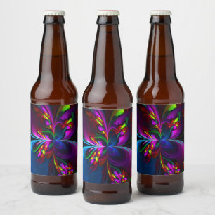 Modernes Abstraktes Blumenmuster Red Blue #15 Bierflaschenetikett