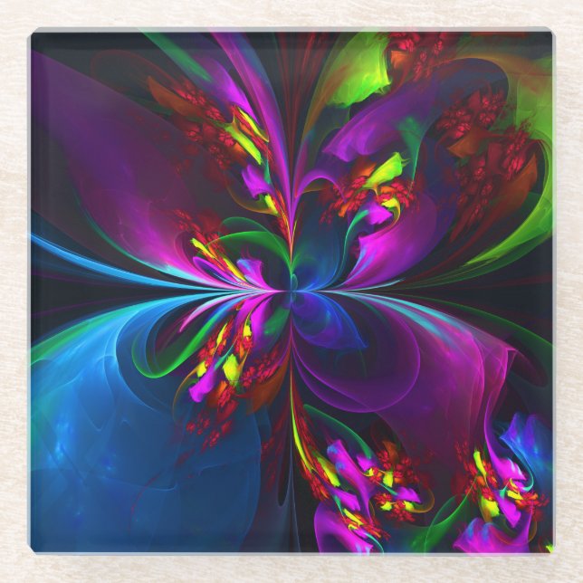 Modernes Abstraktes Blumenmuster Red Blue #15 Glasuntersetzer (Vorderseite)