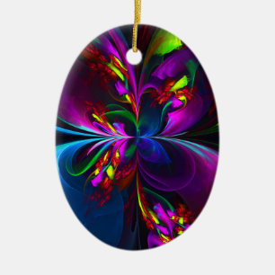 Modernes Abstraktes Blumenmuster Red Blue #15 Keramik Ornament