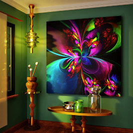 Modernes Abstraktes Blumenmuster Red Blue #15 Leinwanddruck