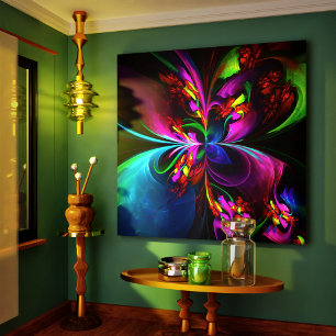 Modernes Abstraktes Blumenmuster Red Blue #15 Leinwanddruck