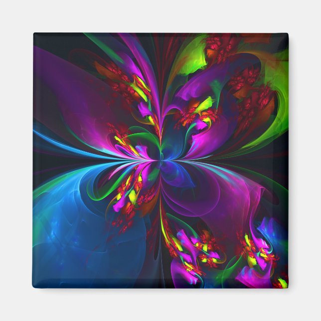 Modernes Abstraktes Blumenmuster Red Blue #15 Magnet (Vorne)